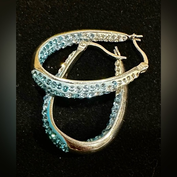 925 Sterling Silver Blue Butterfly Necklace & Earrings Set Enamel Rhinestones - Picture 6 of 6